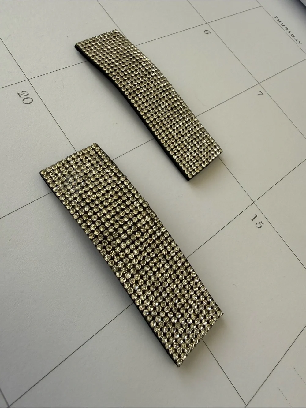 Rhinestone Rectangle Bar hair clip  - Silver Tone